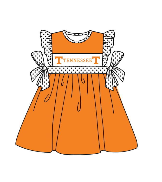 ( Moq 5 ) Baby Girls Toddler Dots Short Sleeves Bows Team Orange Knee Length Dress