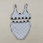 Adult Women Sleeveless Black Checked Tops Shorts Swimsuit Set RTS