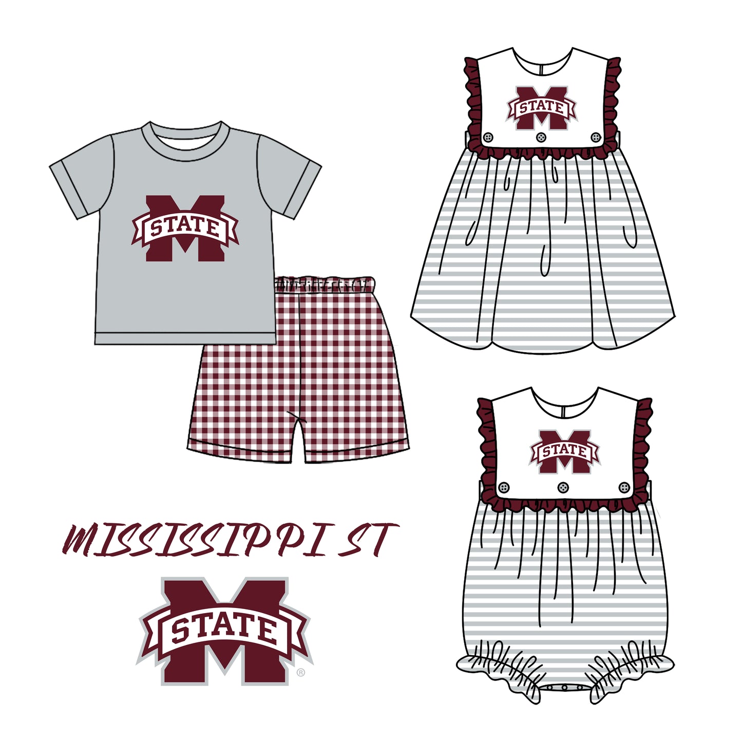 Baby Boy Girl Summer M Team Sibling Romper Dress Set ( Moq 5 Each Style )