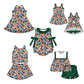 ( Moq 5 Each Style ) Baby Girls Kids Sleeveless Football Flower Green Bows Sibling Romper Dresses Sets