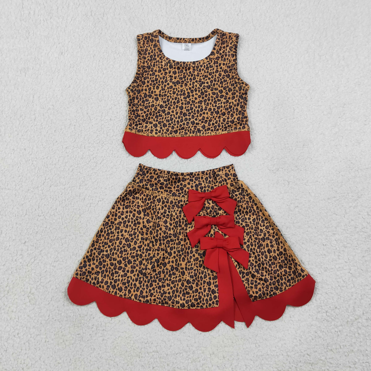 Baby Girls Kids Sleeveless Leopard Shirt Scallop Bows Skirt Shorts Yoga Active Set Clothes RTS