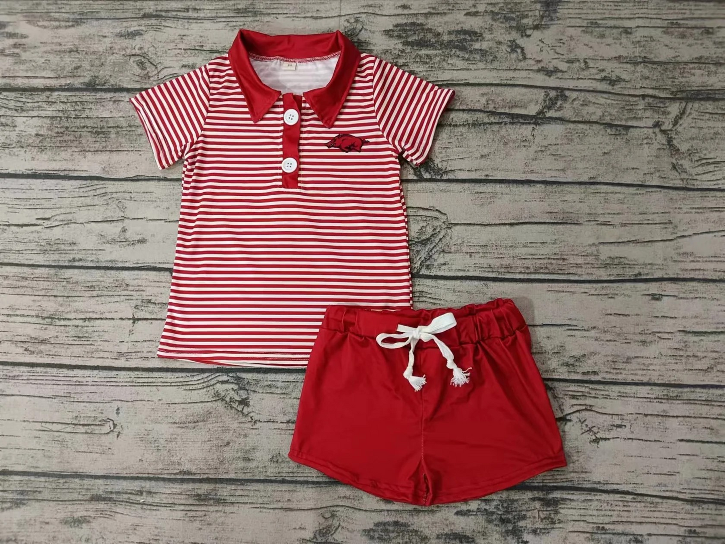 Moq 5 Baby Boy Stripes Short Sleeves Pig Shirt Red Shorts Team Set