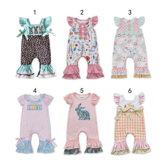 Baby Girl Infant Short Sleeves Sibling Easter Rabbits Romper Clothes