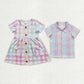 Baby Boy Girl Easter Colorful Checked Sibling Shirt Dress Clothes RTS