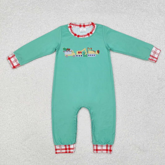 Baby Boy Long Sleeves Christmas Tractor Green Romper