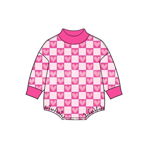 ( Moq 5 ) Preorder Baby Girls Infant Long Sleeves Valentine Hearts Checked Bubble Romper Clothes