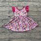 Baby Girls Kids Short Sleeves Singer Stars Flowers Pink Knee Length Dress RTS