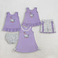 Sibling Baby Girls Sleeveless Embroidery Floral Duck Bows Purple Dress Sets Clothes RTS