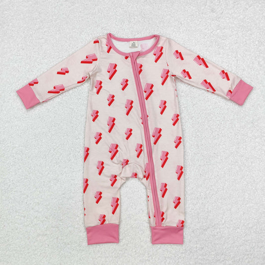 Baby Girl Infant Long Sleeves Western Lights Zipper Bamboo Pink Romper