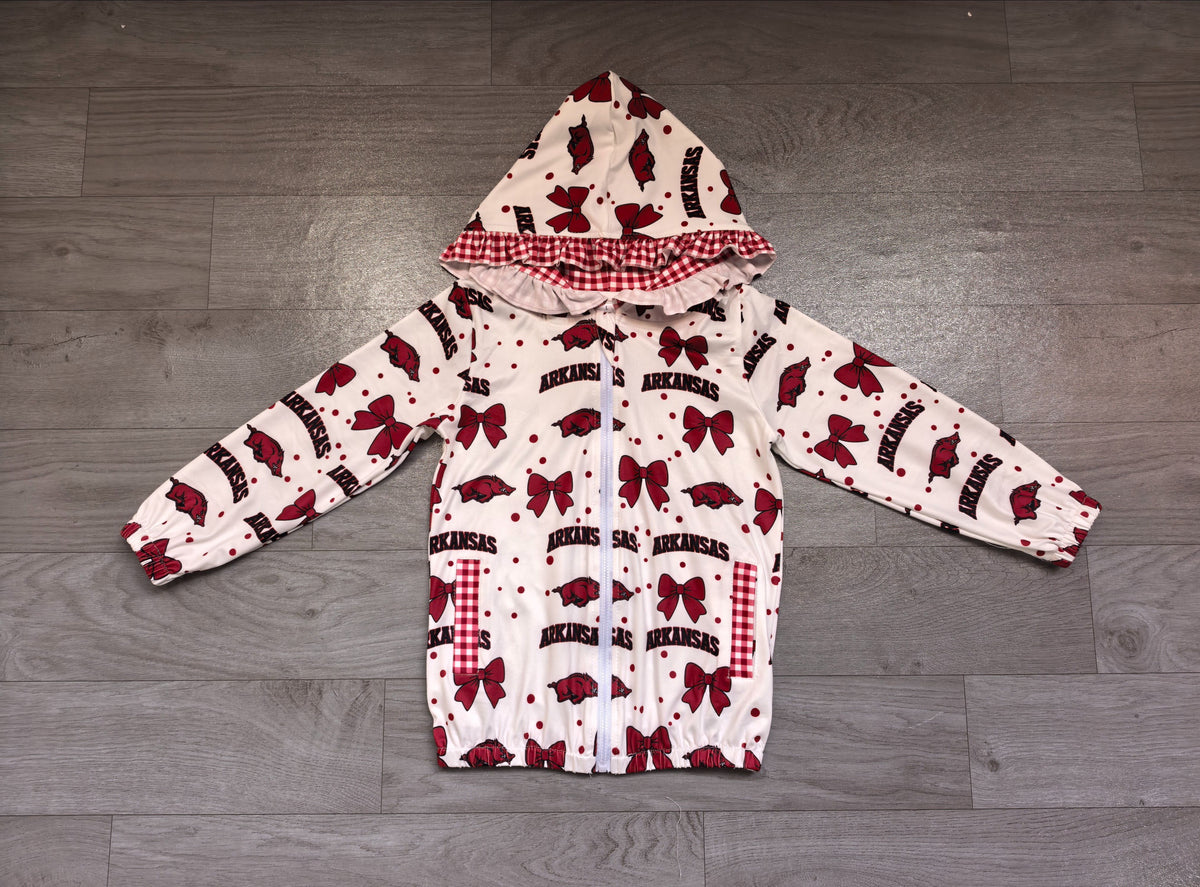 ( No moq ) Preorder Baby Girl Kids Pigs Bows Pockets Zipper Hoodie Jacket Coat Team Tops
