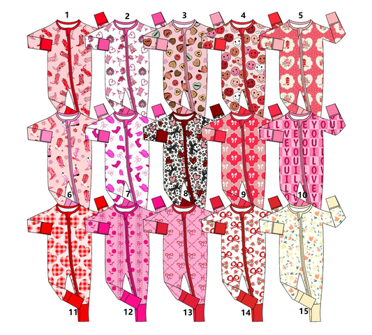 ( Moq 5 Each Style ) Baby Girls Infant Long Sleeves Bows Hearts Sibling Valentine's Zipper Rompers