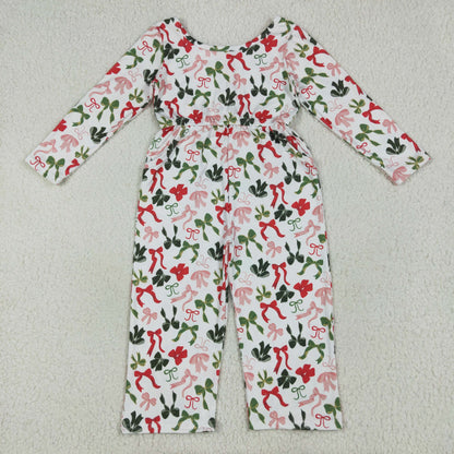 Baby Girl Toddler Long Sleeves Christmas Bows Sibling Zipper Romper Pockets Set RTS