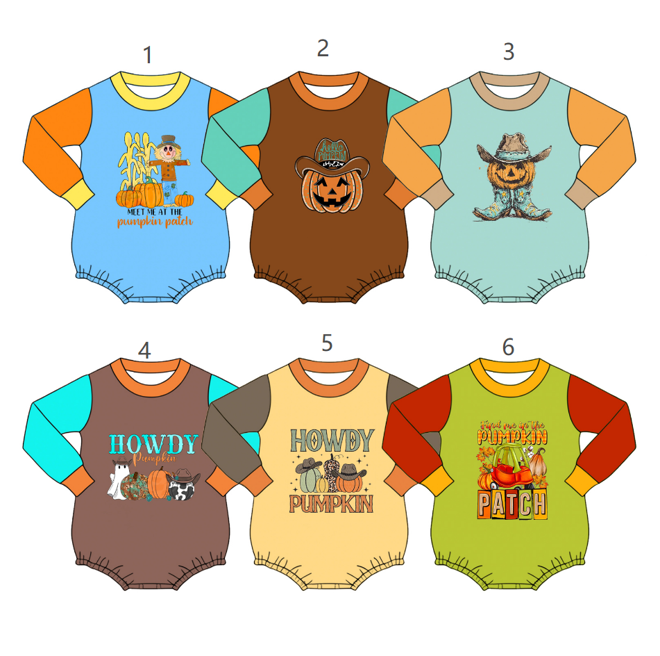 ( Moq 5 Each Style ) Sibling Baby Boys Infant Pumpkins Halloween Bubble Rompers Clothes