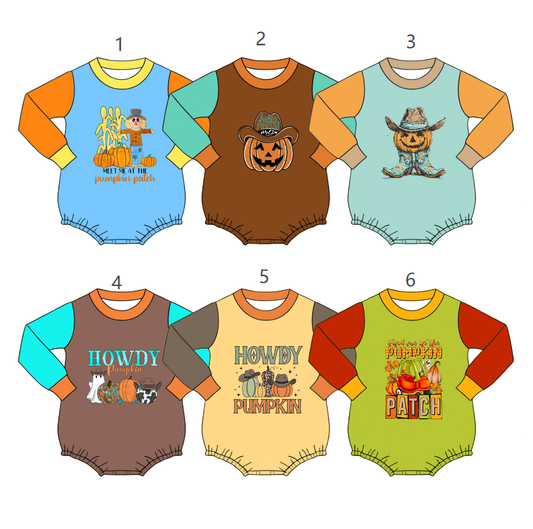 ( Moq 5 Each Style ) Sibling Baby Boys Infant Pumpkins Halloween Bubble Rompers Clothes