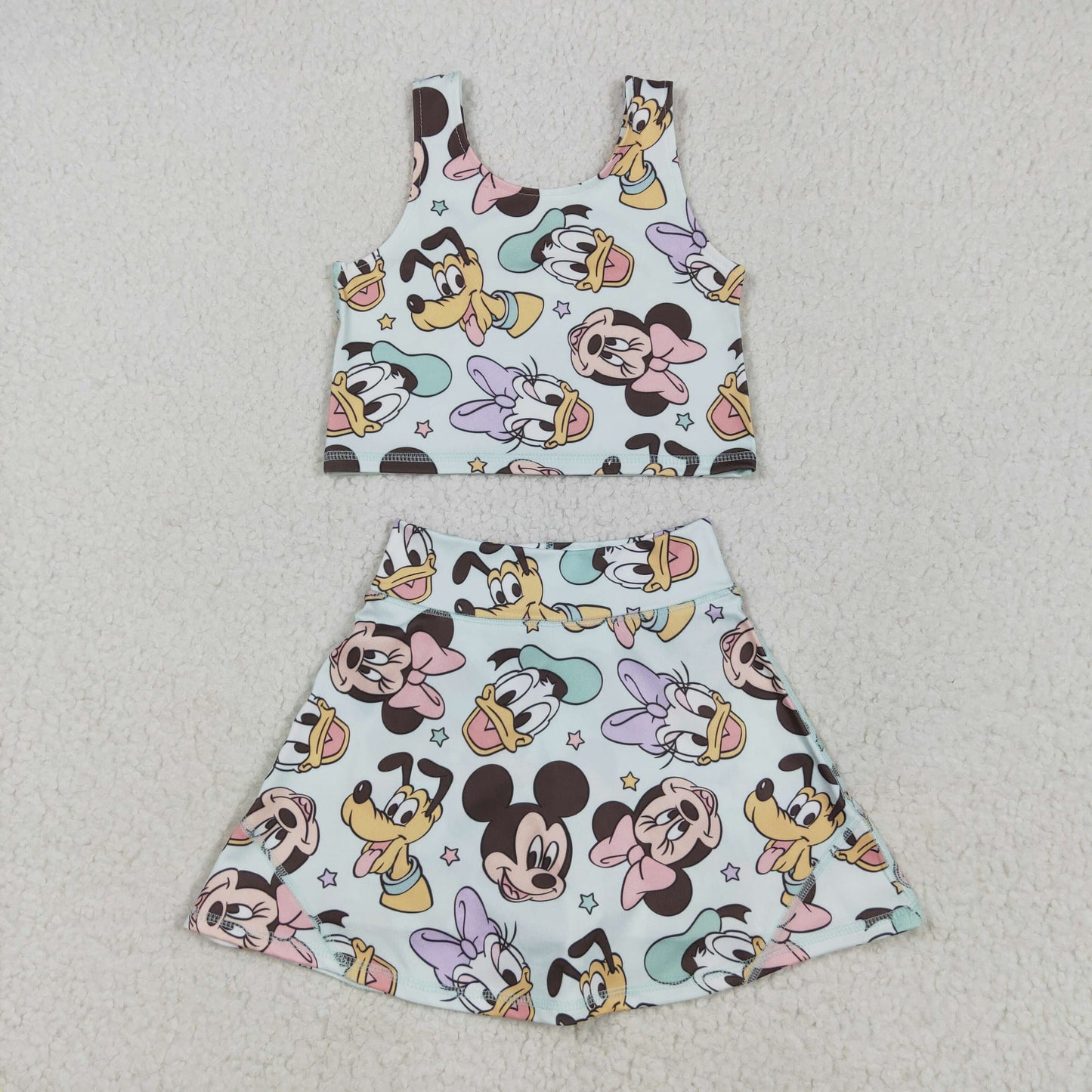 Baby Girl Sleeveless Mouse Ducks Tops Skort Yoga Active Cartoon Set RTS