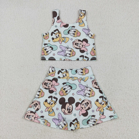 Baby Girl Sleeveless Mouse Ducks Tops Skort Yoga Active Cartoon Set RTS