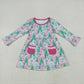 Baby Girl Long Sleeves Trees Floral Pockets Knee Length Christmas Dress RTS