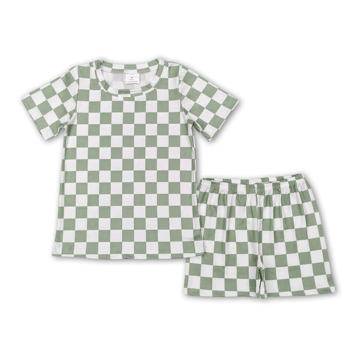 Moq 3 Pre-order BSSO0687 Baby Kids Short Sleeves Shirt Checkered Shorts Pajamas Set