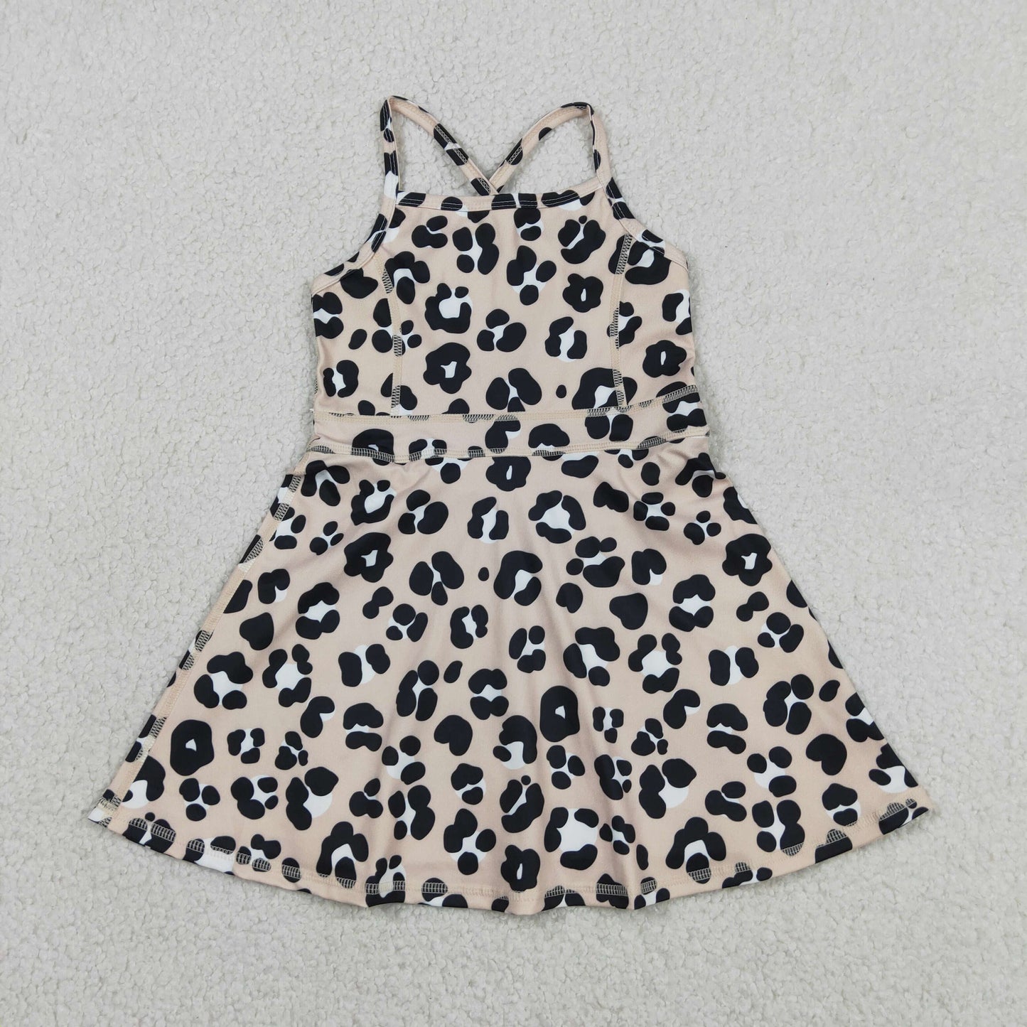 Baby Girls Kids Sleeveless Leopard Yoga Shorts Knee Length Dress RTS