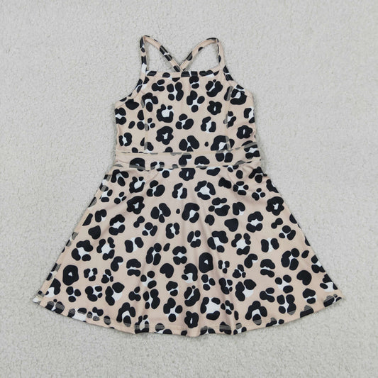 Baby Girls Kids Sleeveless Leopard Yoga Shorts Knee Length Dress RTS