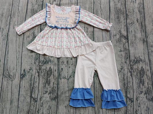 ( Moq 5 ) Girls Kids Long Sleeves Bows Tunic Ruffle Pants Set