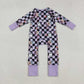 Sibling Girls Kids Long Sleeves Ghost Candy Plaid Halloween Purple Pajamas Footie Romper Set RTS