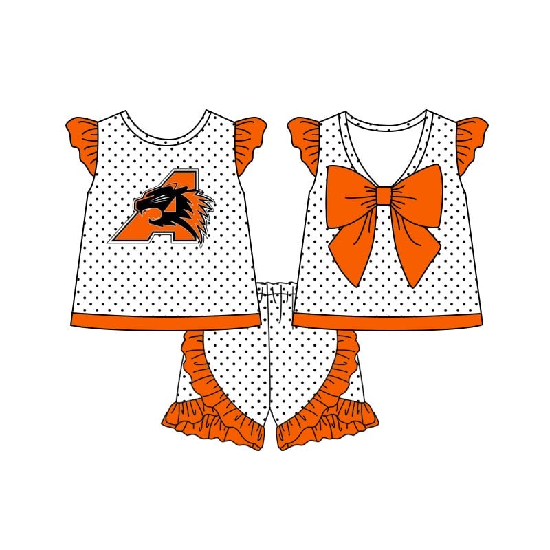 baby girl short sleeves orange bow tops shorts team set