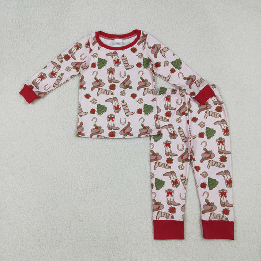 Baby Girl Long Sleeves Bows Boots Shirt Pants Western Christmas Pajamas Set RTS