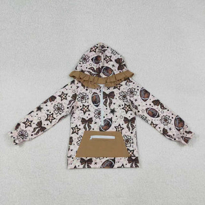 Sibling Girls Kids Long Sleeves Flower Bows Football Pocket Zipper Hoodie Shirt Set RTS
