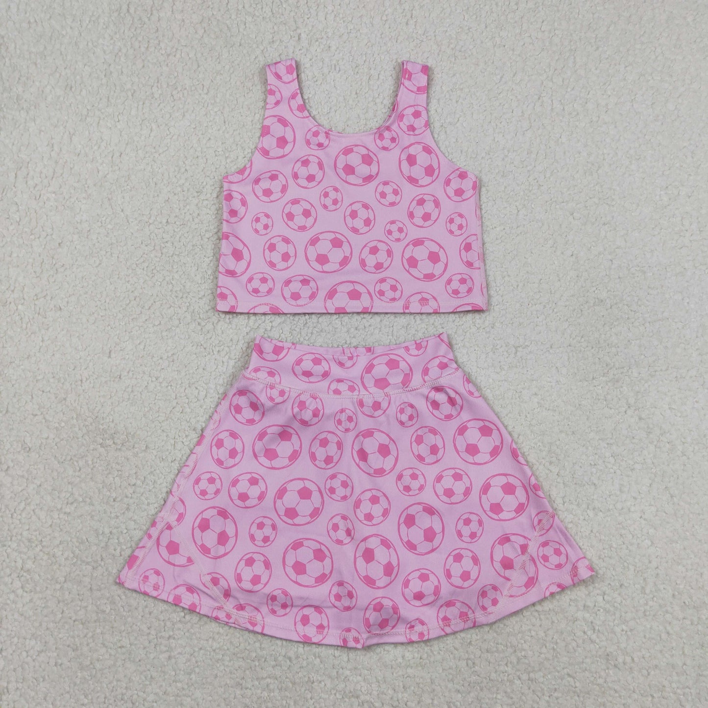 Baby Girls Kids Sleeveless Soccer Tops Pink Skirt Shorts Yoga Summer Set RTS