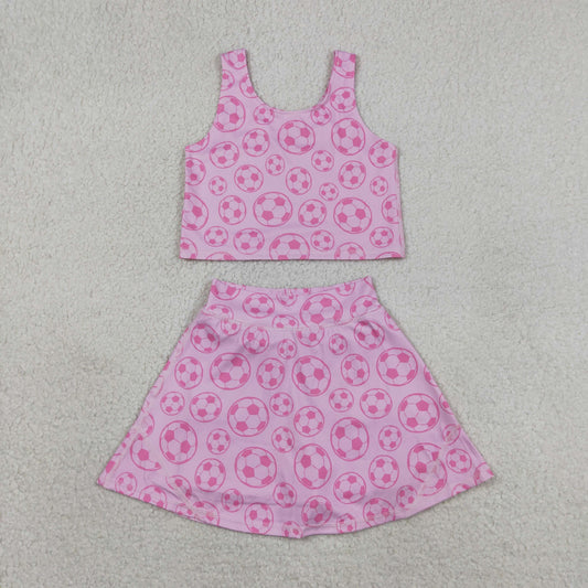 Baby Girls Kids Sleeveless Soccer Tops Pink Skirt Shorts Yoga Summer Set RTS