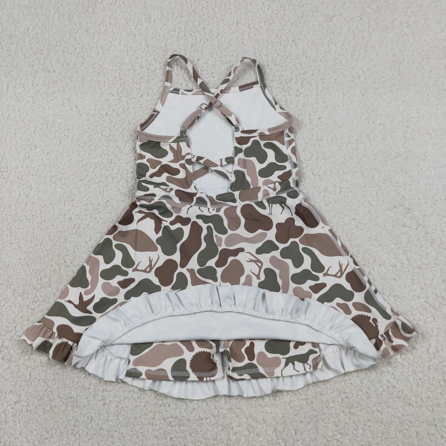 Baby Girls Kids Sleeveless Ducks Deer Dogs Yoga Active Knee Length Camo Dress RTS
