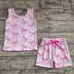 Baby Girl Sleeveless Flower Pink Bows Tops Shorts Set RTS