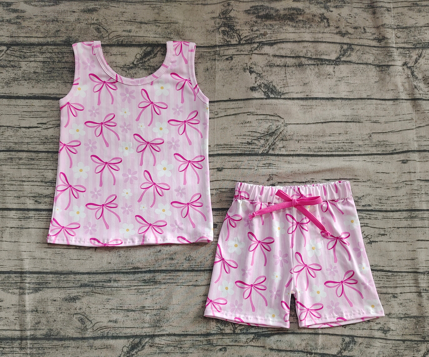 Baby Girl Sleeveless Flower Pink Bows Tops Shorts Set RTS