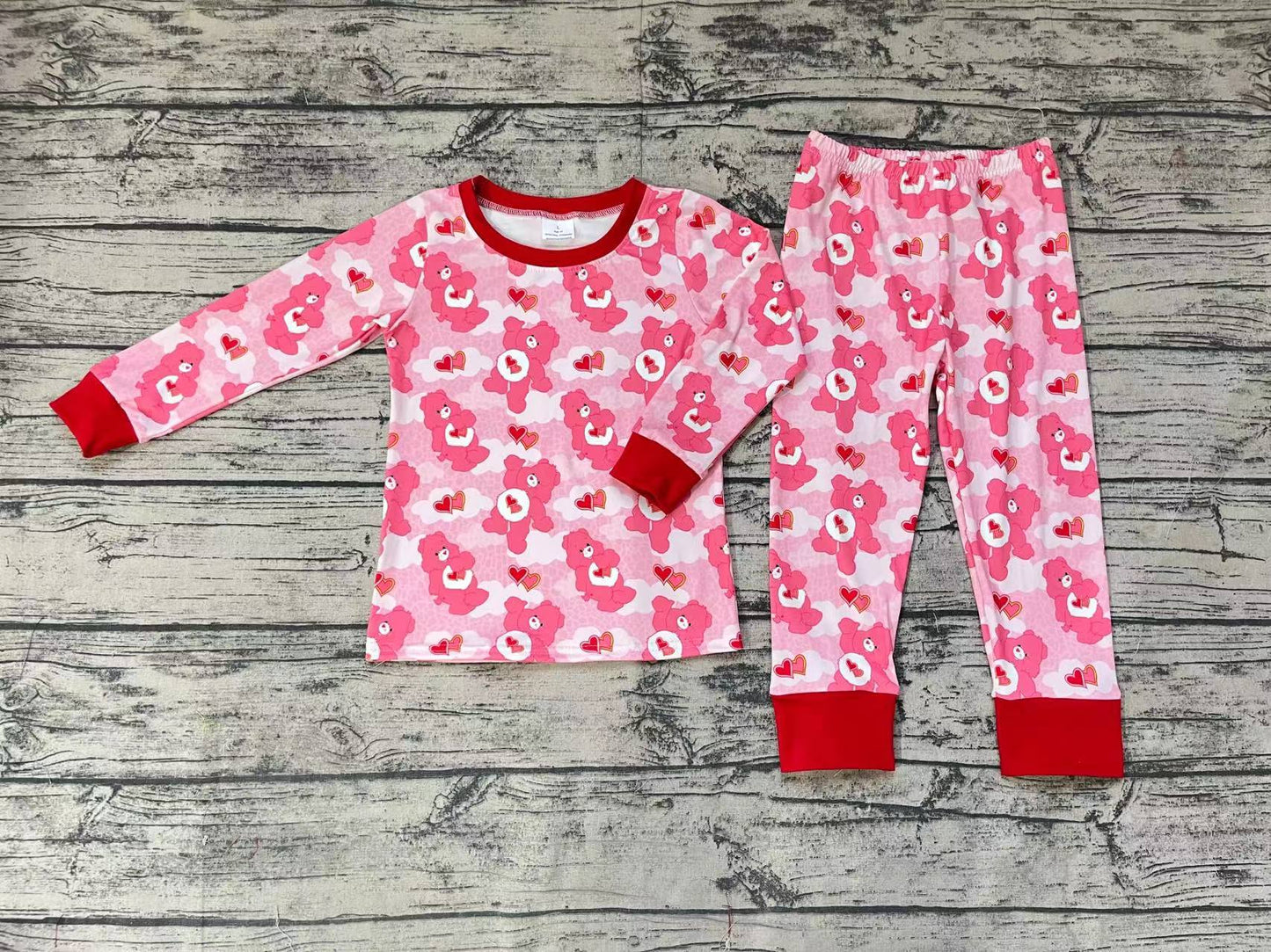 No moq Pre-order GLP1090 Baby Girl Bear Hearts Shirt Pants Valentine's Day Set Pajamas