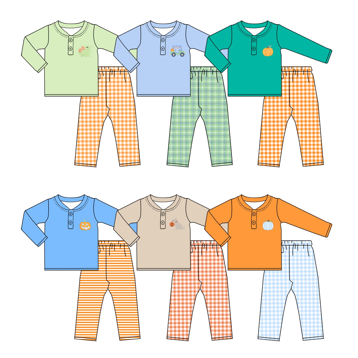 ( Moq 5 Each Style ) Sibling Baby Boys Kids Long Sleeves Pumpkins Shirts Plaid Pants Sets Fall Clothes