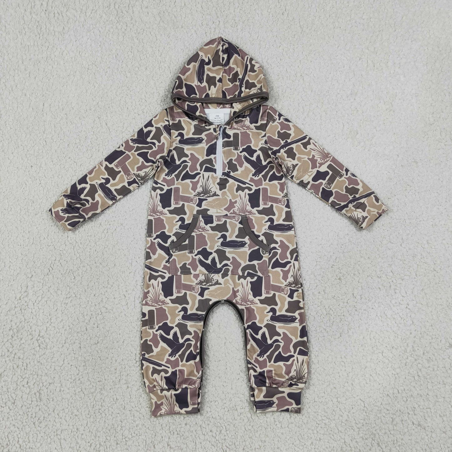 Baby Boy Infant Long Sleeves Ducks Camo Hoodie Pockets Zipper Romper Hunting Clothes RTS