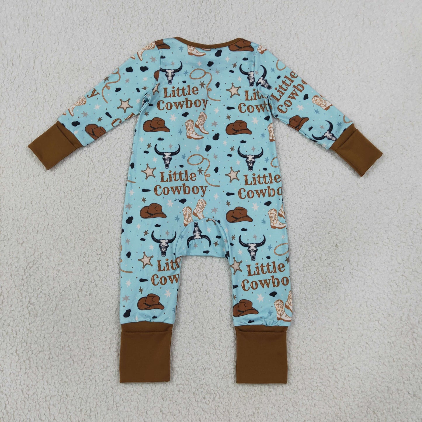 Baby Boys Kids Long Sleeves Western Little Cowboy Zipper Footie Sleeper Romper RTS