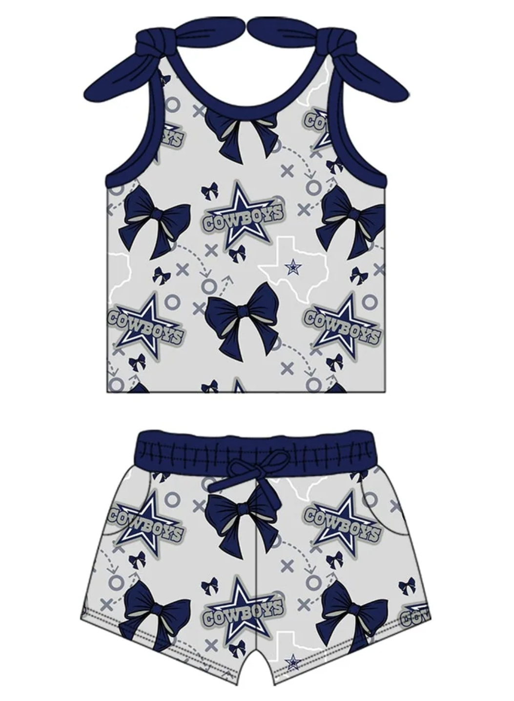 Baby Girl Sleeveless Cowboys Bows Sibling Team Dress Set ( Moq 5 Each Style ) 2.19