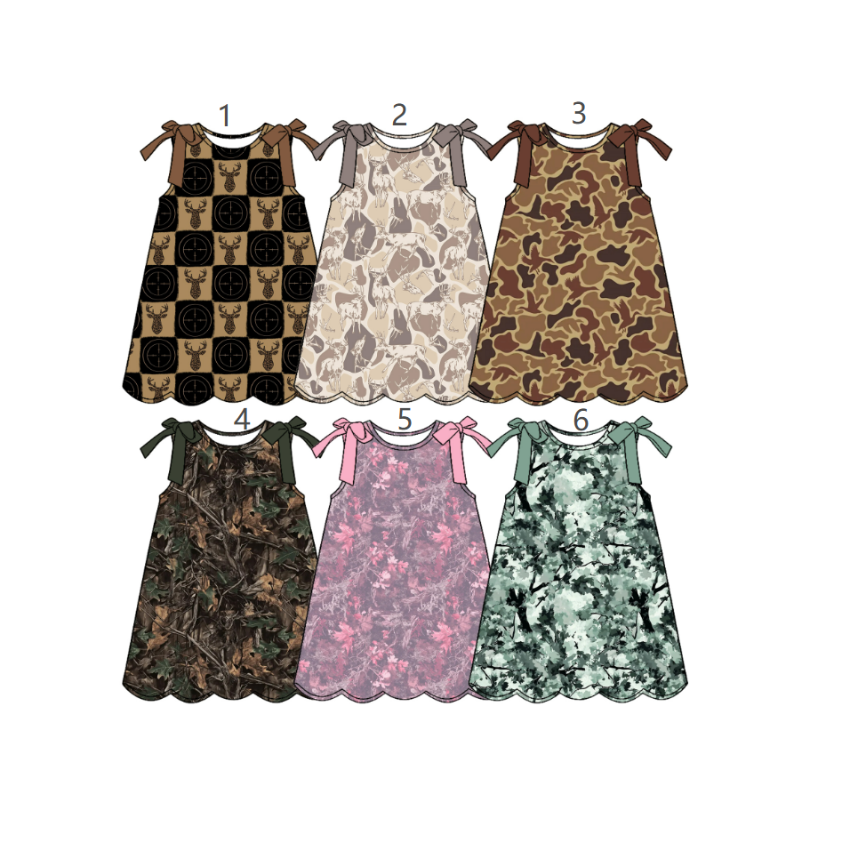 ( Moq 5 Each Style ) Sibling Baby Girls Kids Sleeveless Camo Summer Knee Length Dresses