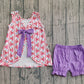 Baby Girls Kids Sleeveless Flower Bows Hearts Tunic Purple Shorts 4th of July Set RTS