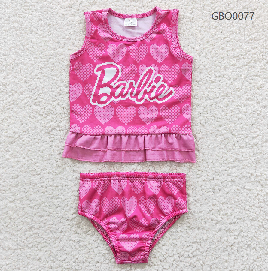 Promotion Baby Girls Kids Sleeveless Pink Shirt Hearts Shorts Swimsuit Outfit RTS