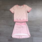 ( No moq ) Preorder Baby Girls Kids Short Sleeves Shirt Pink Stripes Skirt Shorts Set Yoga Active Clothes