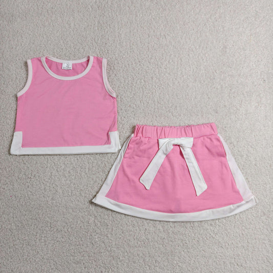 Baby Girls Kids Sleeveless Pink Tops Skirt Shorts Cotton Set RTS