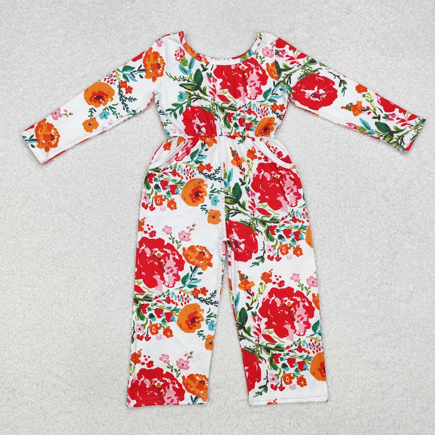 Baby Girl Long Sleeves Flower Fall Pocket Buttons Jumpsuit