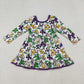 Girls Kids Long Sleeves Mardi Gras Bows Ruffle Knee Length Dress RTS
