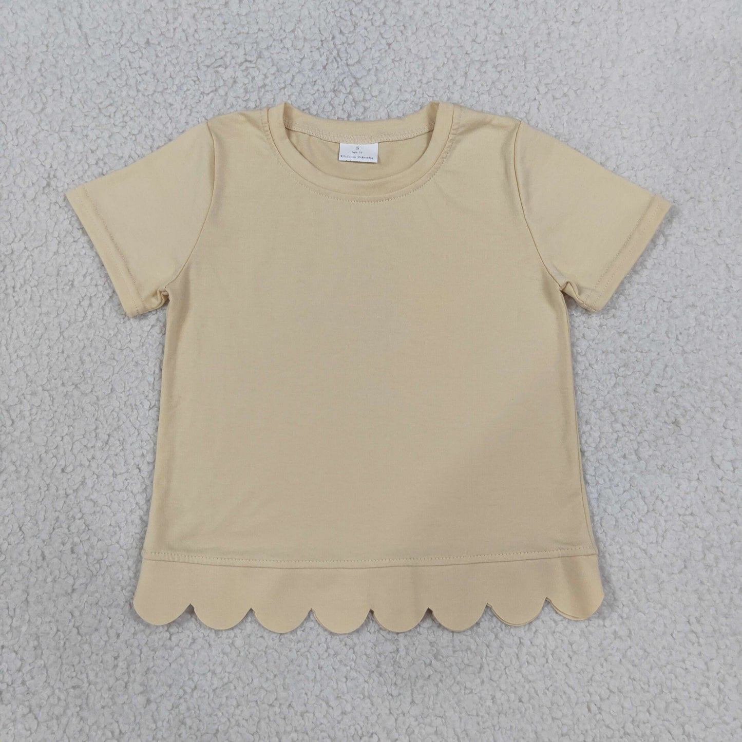 Baby Girls Kids Short Sleeves Cream Shirt Scalloped Tops Cotton Clothes RTS