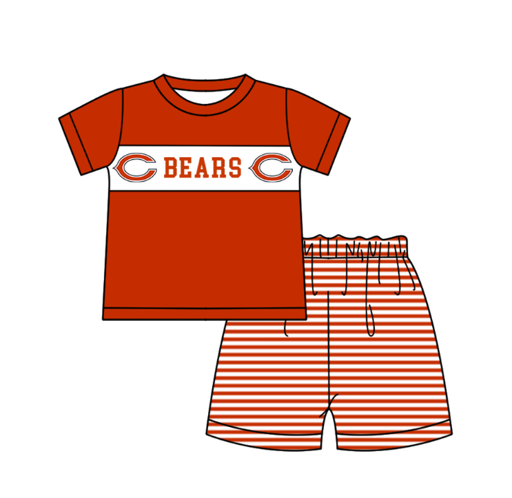 ( Moq 5 ) Baby Boys Toddler Short Sleeves Red Shirt Stripes Shorts Team Summer Set