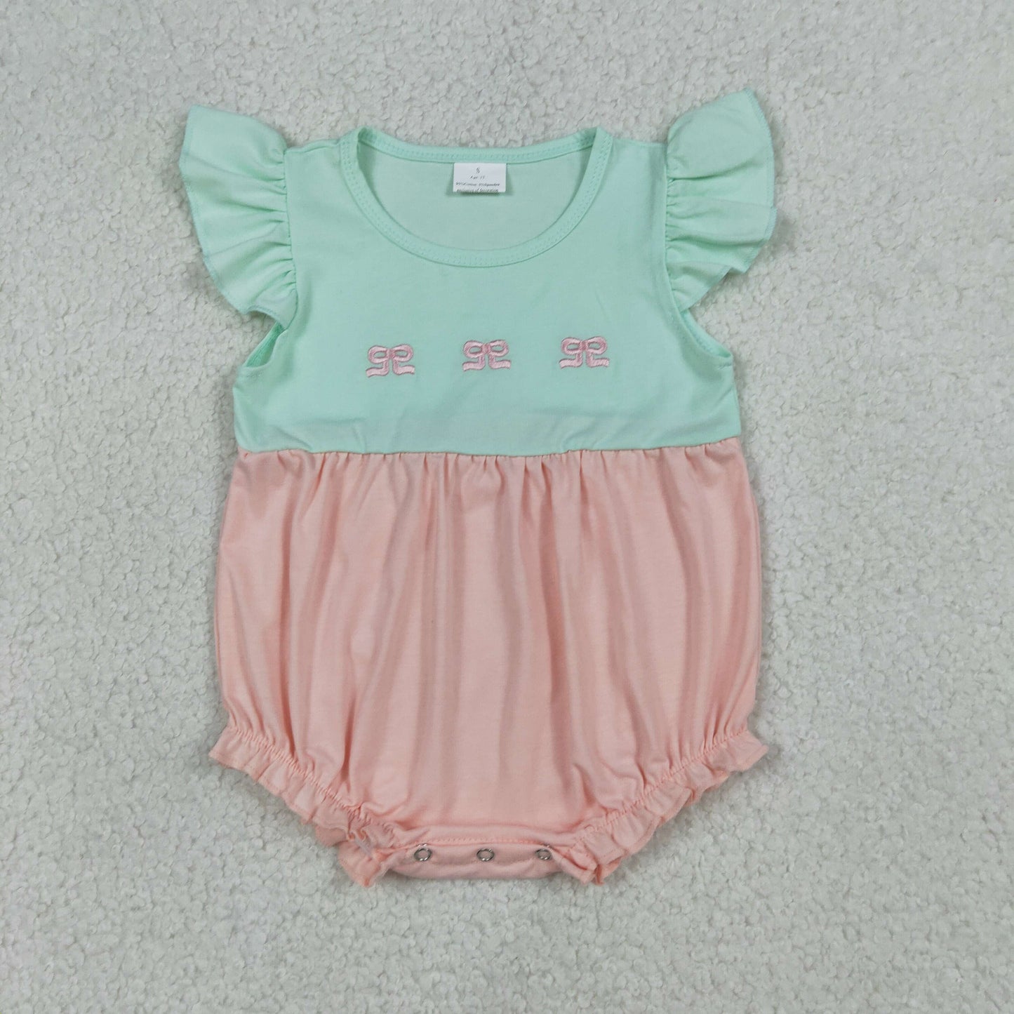Baby Girls Kids Short Sleeves Embroidery Bows Pink Bubble Cotton Romper RTS