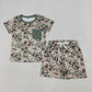 Baby Boys Short Sleeves Pocket Shirt Deer Green Camo Shorts Clothes Set RTS